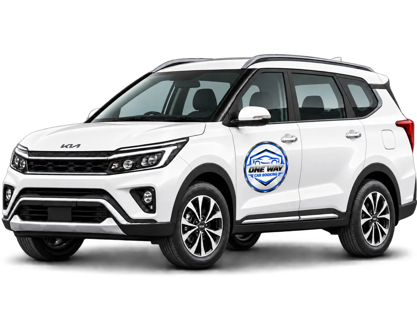 White Kia Carens available for local and outstation cab service in Ahmedabad.