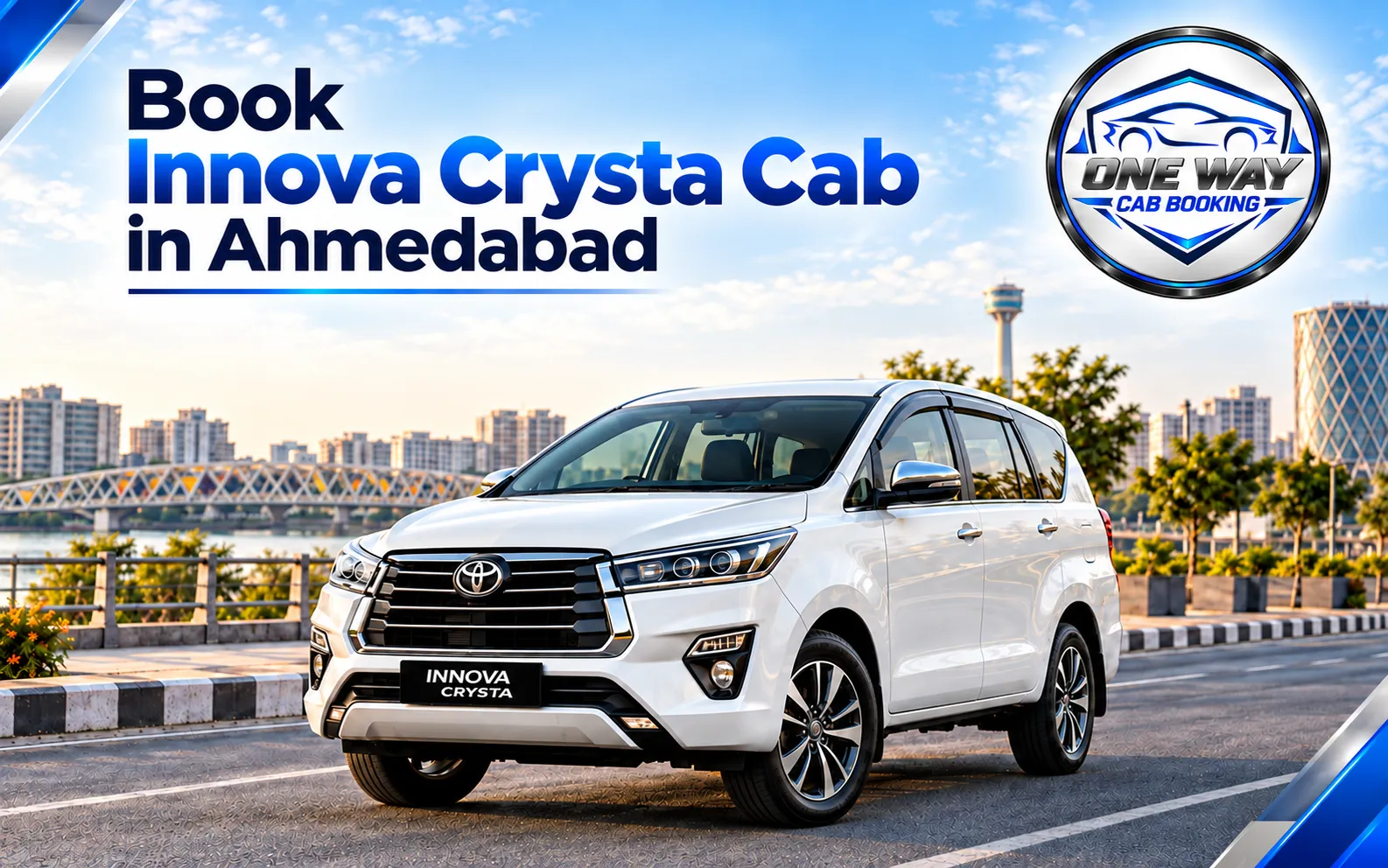 White Innova Crysta available with a premium taxi service in Ahmedabad for family and outstation trips.