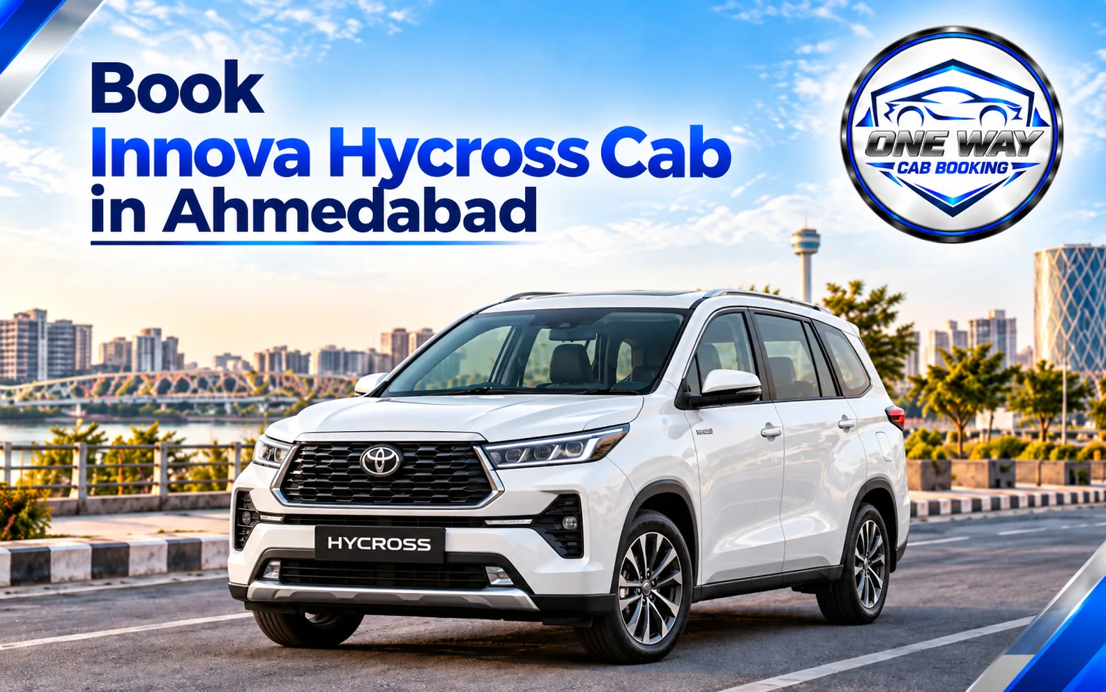 White Innova Hycross available for premium taxi service in Ahmedabad and long-distance travel.