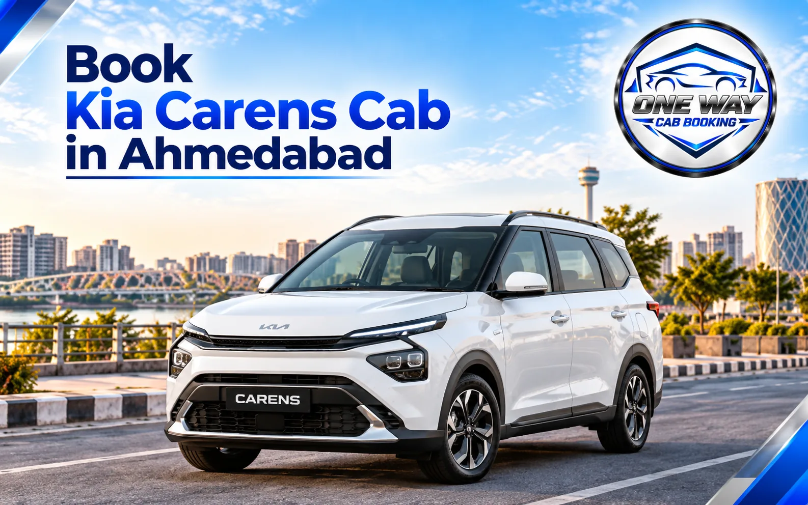 White Kia Carens available with a comfortable taxi service in Ahmedabad for family and outstation journeys.