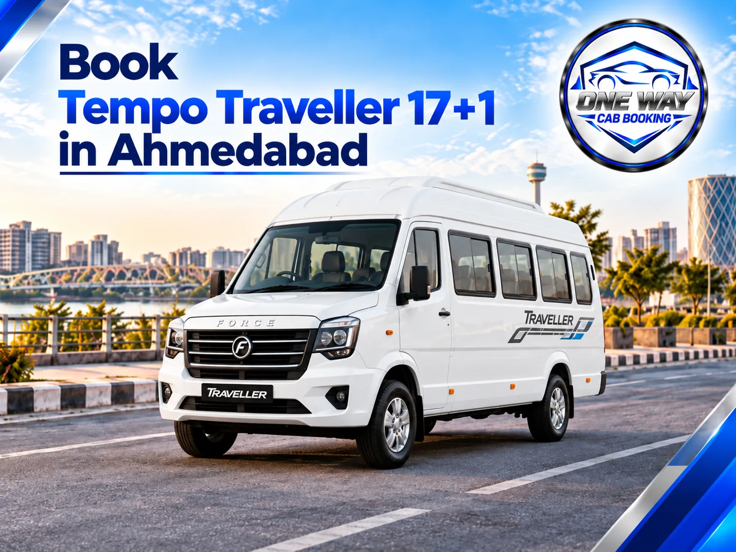 White Tempo Traveller 17+1 seater available for group travel and taxi service in Ahmedabad.