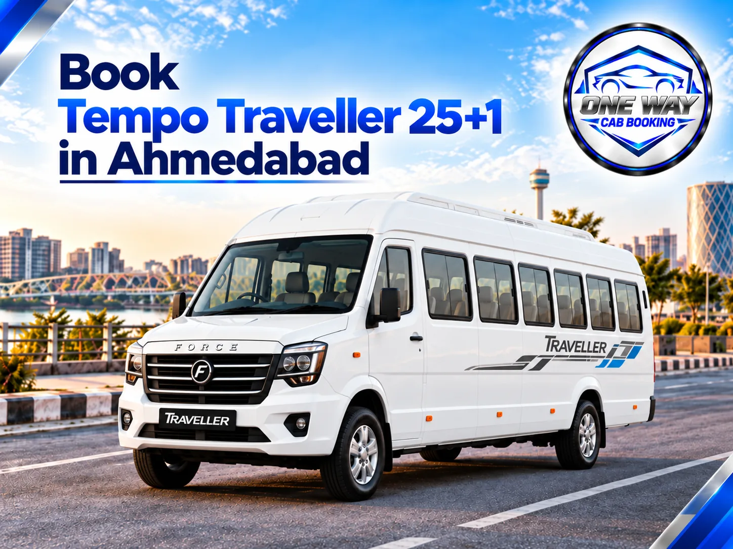 White Tempo Traveller 25+1 seater available for group travel and taxi service in Ahmedabad.