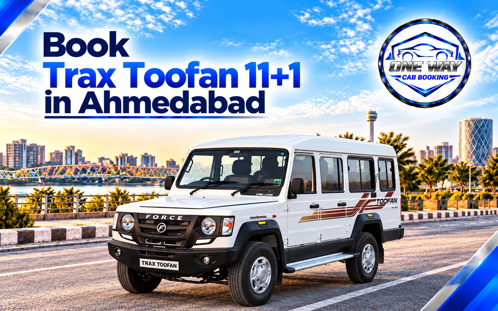 White Trax Toofan 11+1 seater available for group travel and cab service in Ahmedabad.