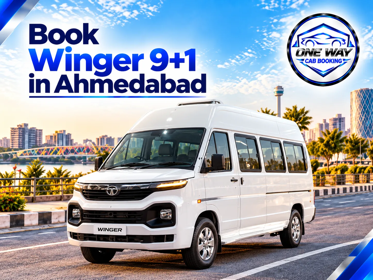 White Winger 9+1 seater available for group travel and cab service in Ahmedabad.